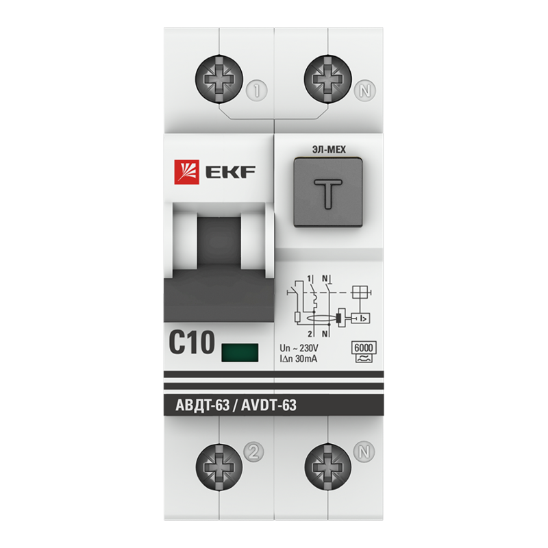 Выключатель автоматический дифференциального тока 2п C 10А 30мА тип A 6кА АВДТ-63 2мод. электромех. PROxima EKF DA63-10-30