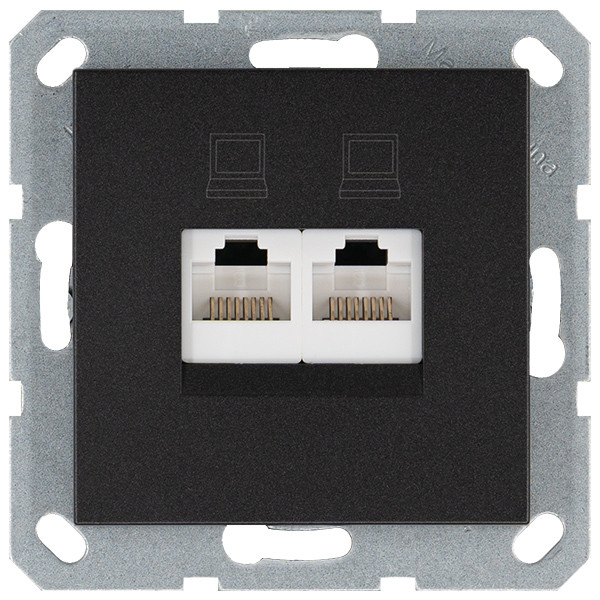 Jasmart Интернет-розетка RJ45 двойная с накладкой, цвет Антрацит